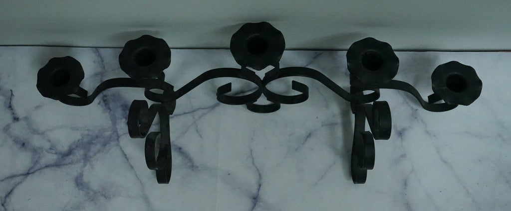Vintage Metal Wall Candelabra 5 Stick Holder Black Metal