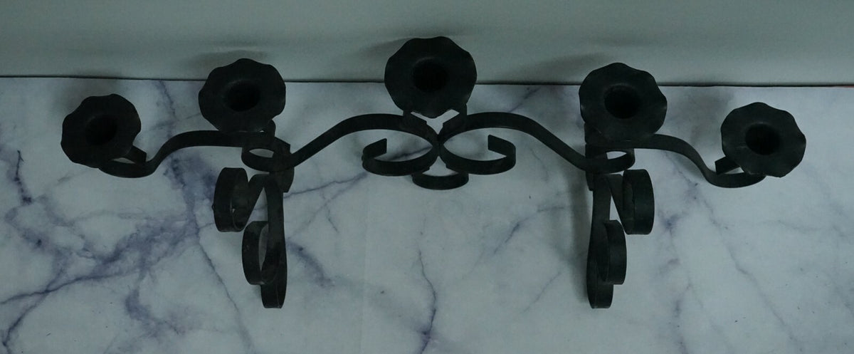 Vintage Metal Wall Candelabra 5 Stick Holder Black Metal