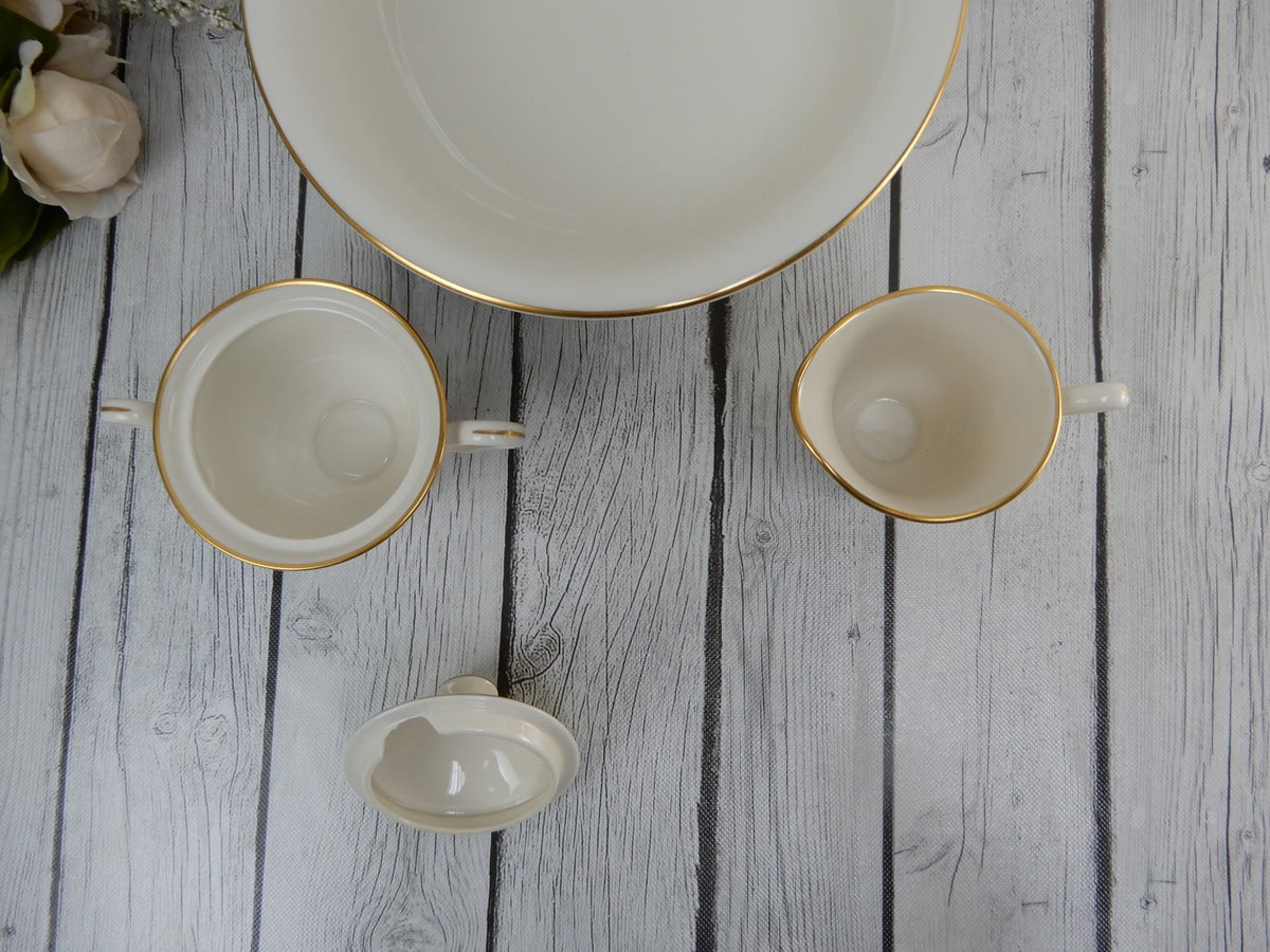 Vintage Pickard Gold Horizon~ Round Bowl, Creamer and Sugar Bowl Made in U.S.A.