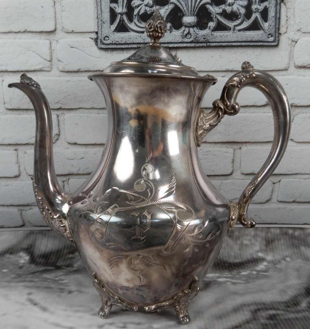 Vintage Rockford Silver Co. Quadruple Silver Plate 321 Engraved Coffee Pot