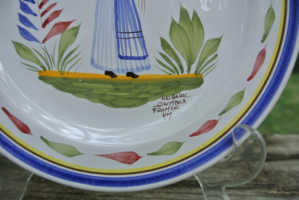 Keraluc Quimper France 8-1/2" Plate Traditional Woman Hand Painted Pottery