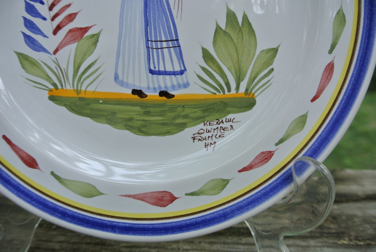 Keraluc Quimper France 8-1/2" Plate Traditional Woman Hand Painted Pottery