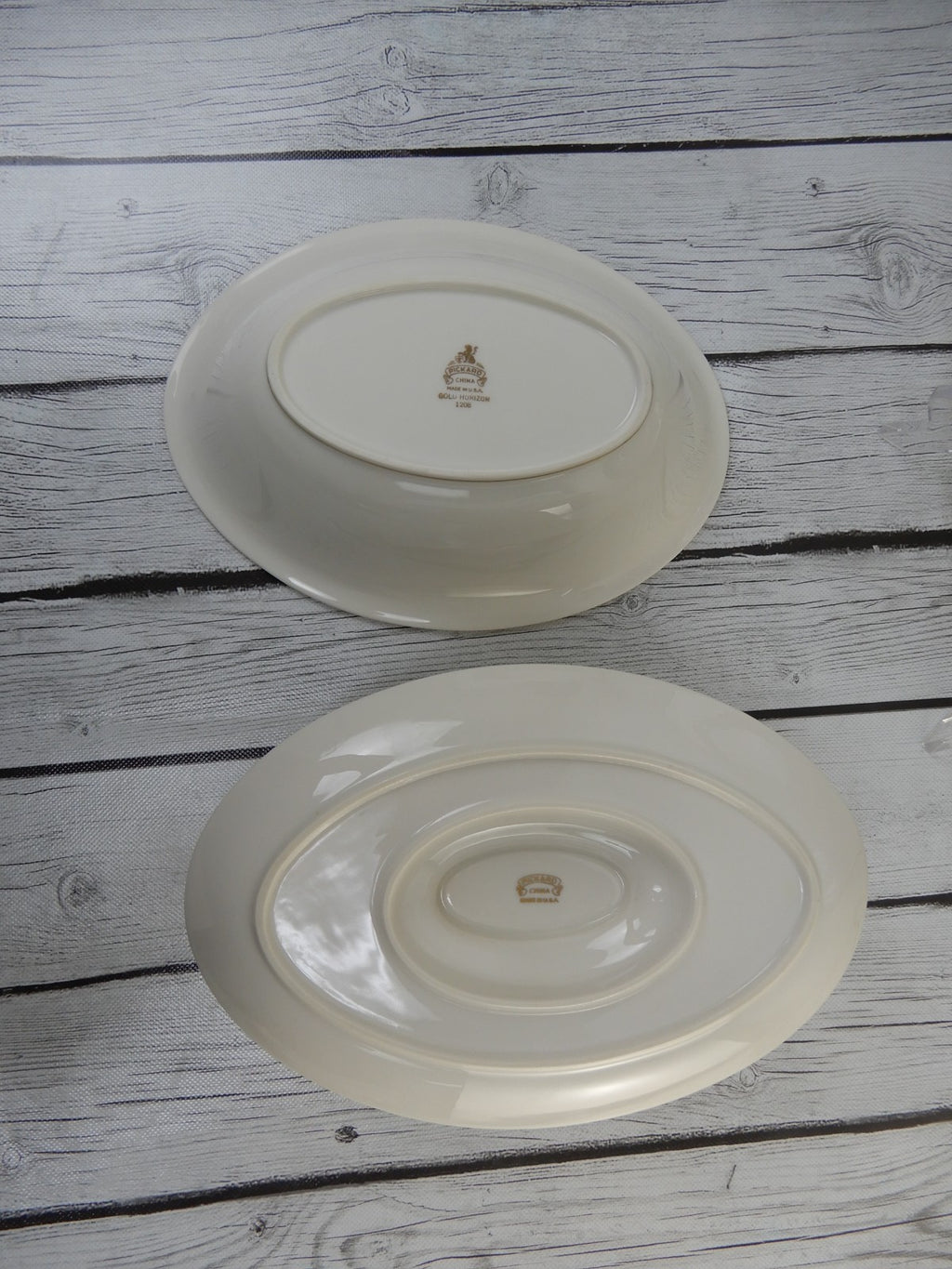 Vintage Pickard Gold Horizon~Set Of Platter,Oval Bowl,Gravy Boat  Made in U.S.A.