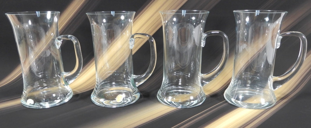 Four 16 0z Beer Mug Thin Glass Cup Stein Barware Brewery with Handle