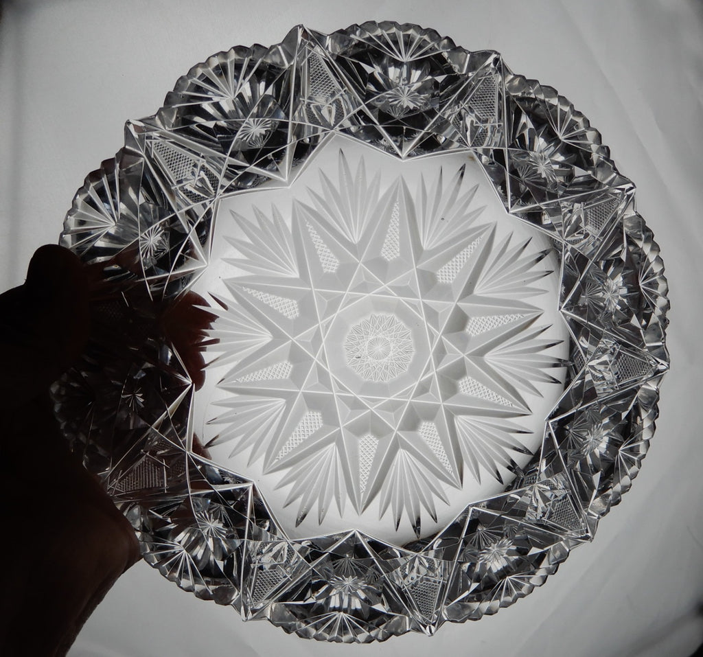 American Brilliant Period ABP Heavy Crystal Cut Glass Hobstar 7" Dish