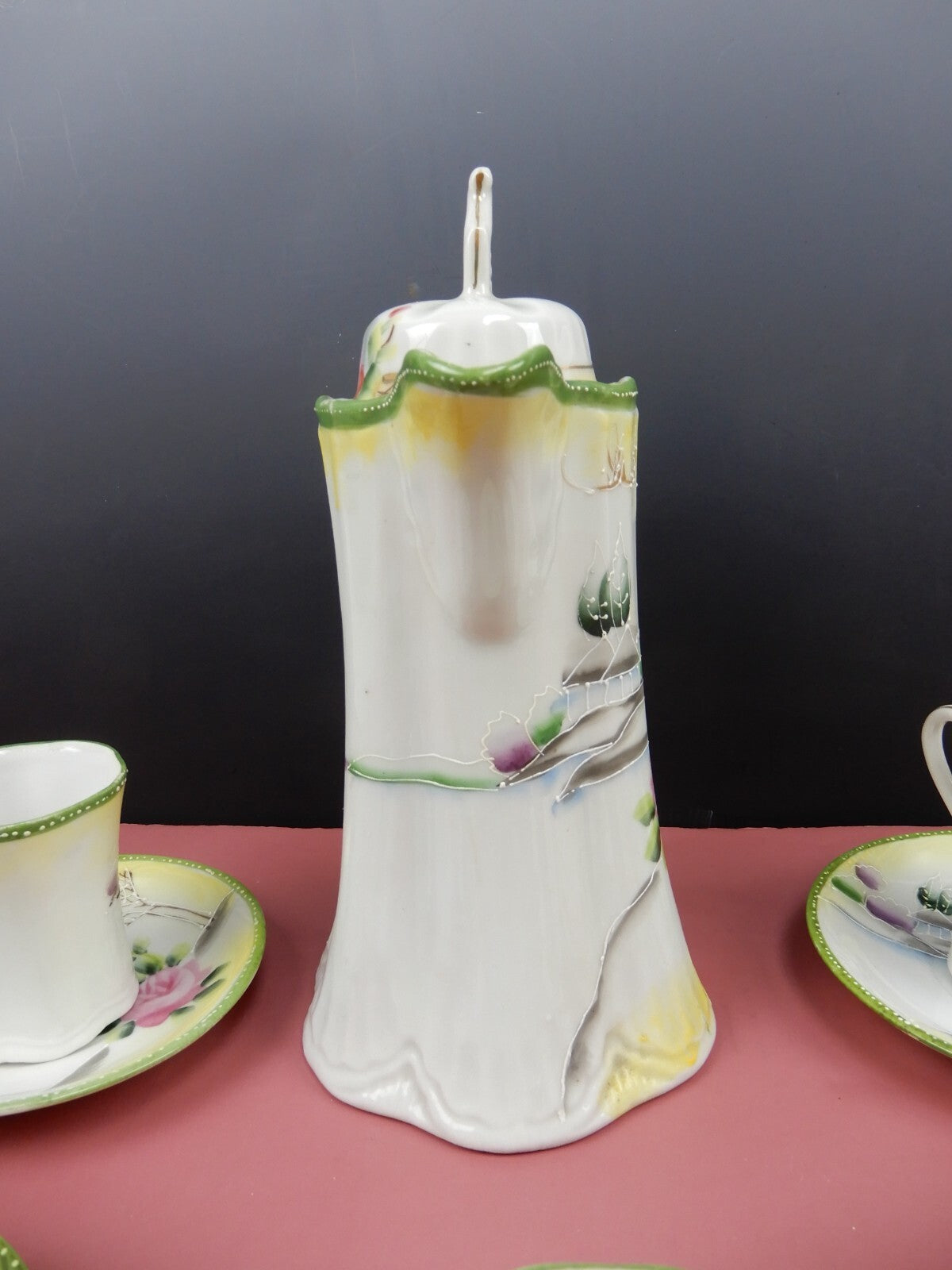 Vintage Nippon Takito TT Chocolate Pot w/ 5 Cups and Saucers Hand Painted