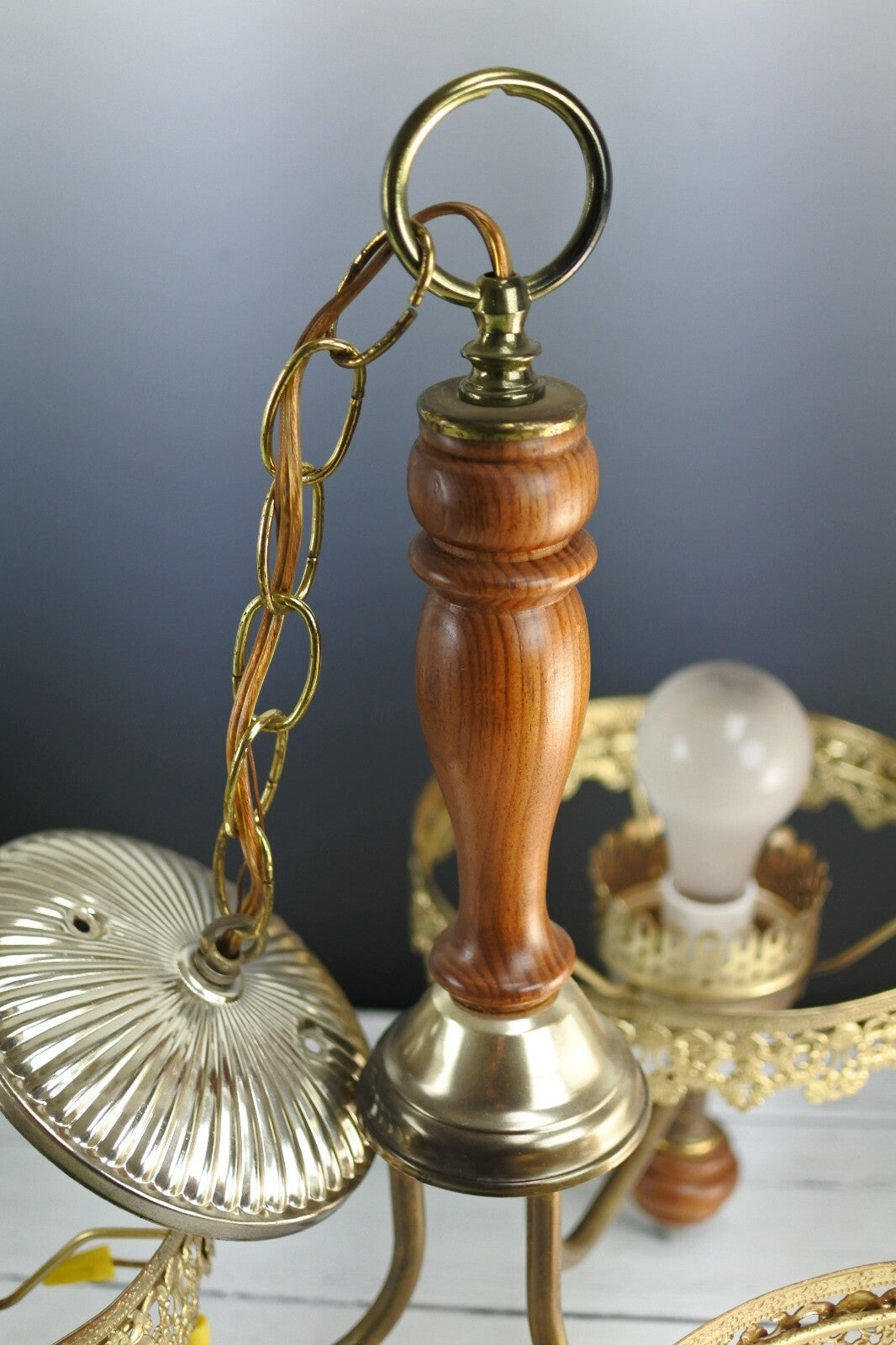 Vintage 3 Light Arm Ceiling Light Rustic chandelier  *As Is*