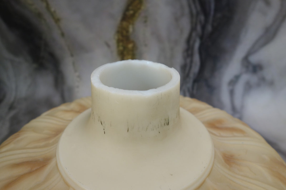 Heavy Torchiere Opaque White & Caramel Shade Embossed Art Deco for Floor Lamp