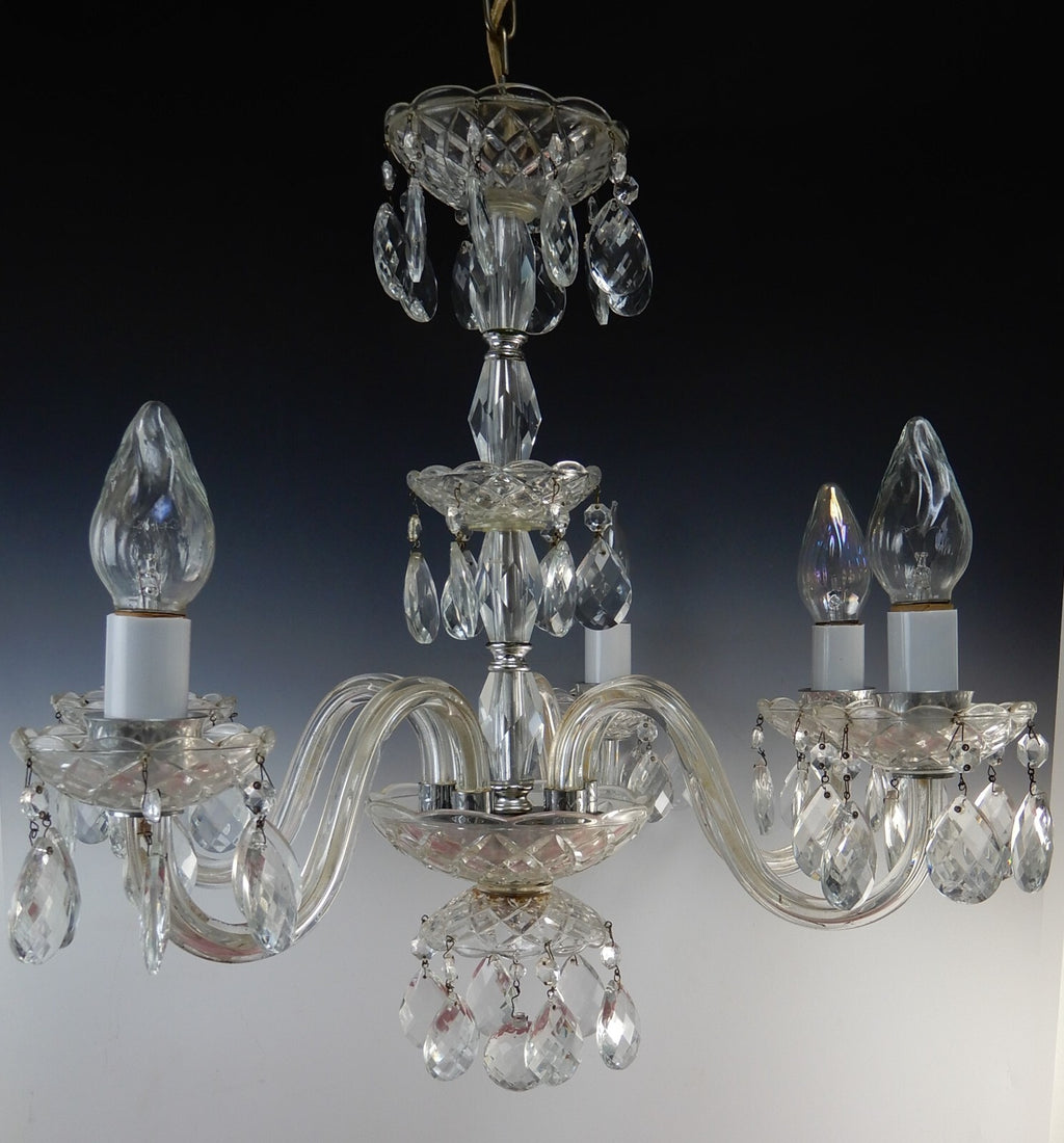 Vintage 20-5/8" 5 Arm Light Light Crystal & Glass Chandelier
