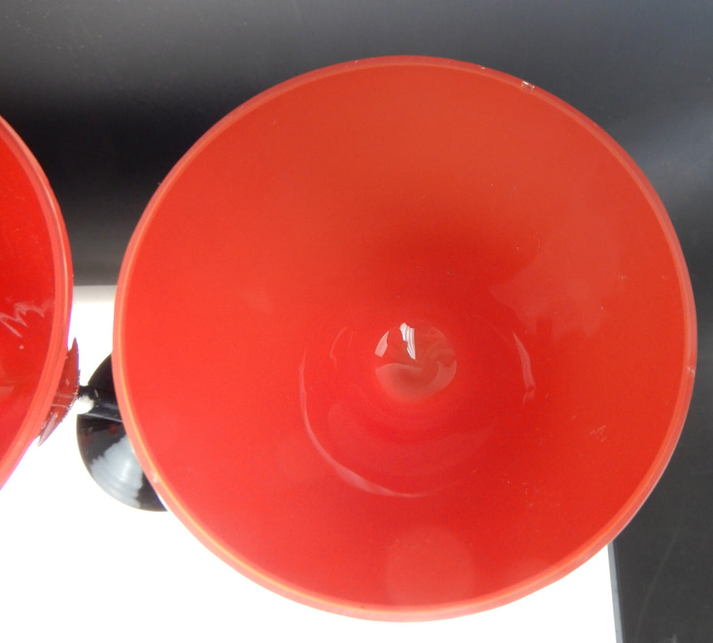Set of 4 Czechoslovakian Tango Red with Black Stem 4 oz Cordial Glasses