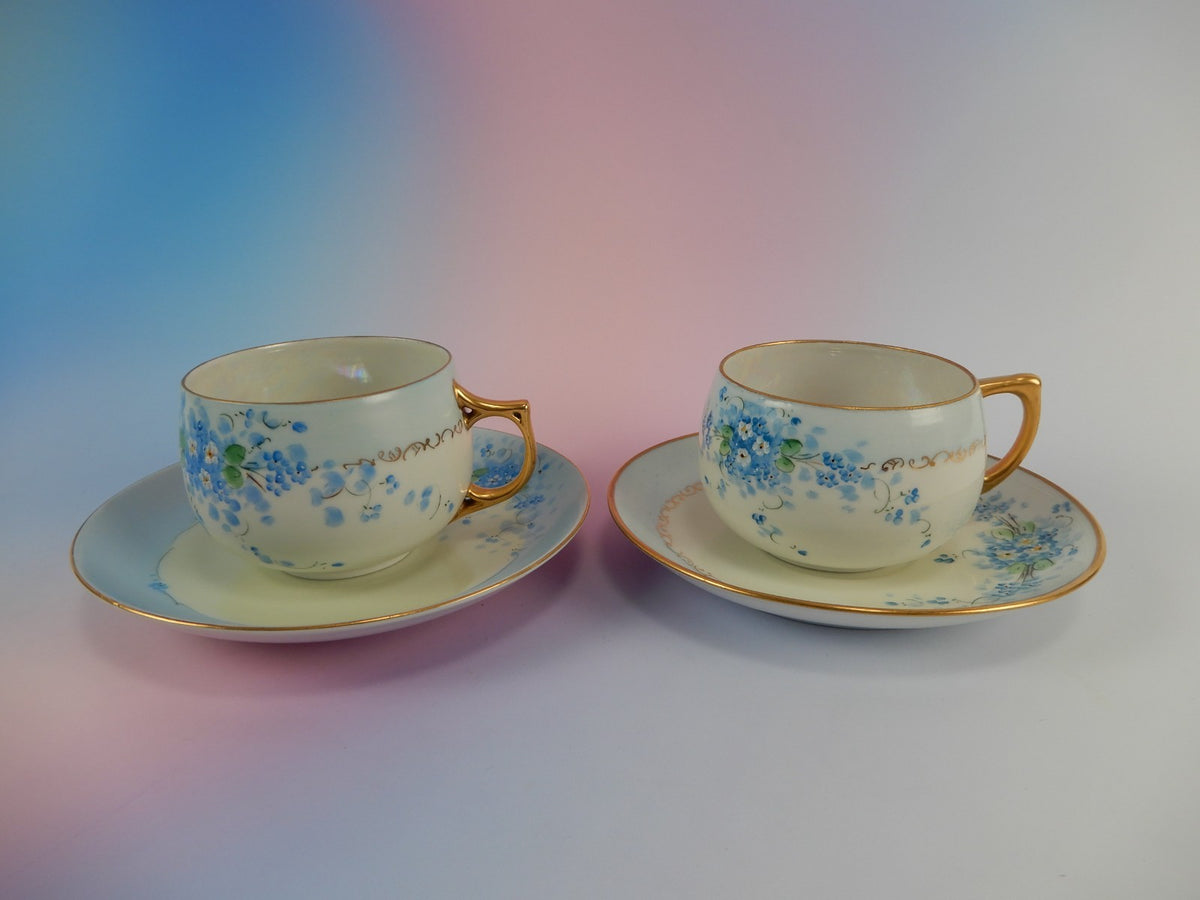 4 Pc. Stouffers Hand Decorated Blue Forget Me Not~ Cups and Saucers