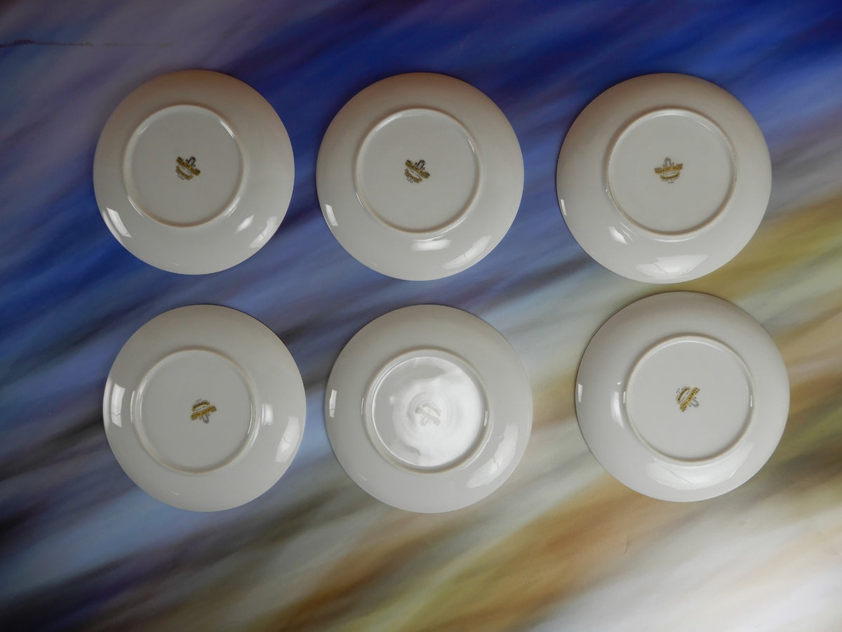 Set of Six Harmony House Moderne 6 1/4" Bread & Butter Plates White Silver Japan