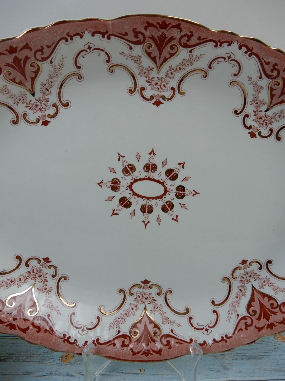 Antique Alfred Meakin Pre 1921 Red Gold Trim "Cambridge"Pattern 17-5/8" Platter