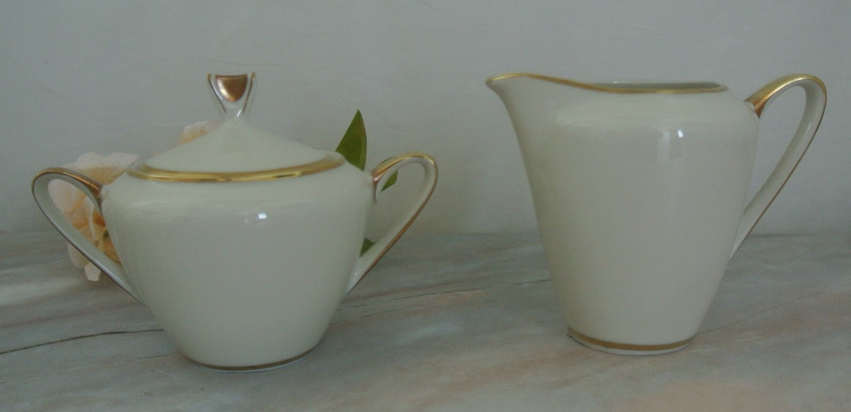 Vtge Winterling Marktleuthen Bavaria Creamer and Sugar Bowl Cream Color Gold Rim
