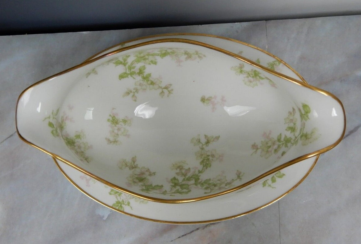 Vintage Haviland Limoges Schleiger 61l Gravy Boat w/ Attached Underplate