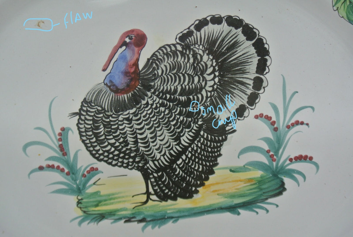 Vintage Large Italian Hand Painted Ceramic Pottery Turkey Platter