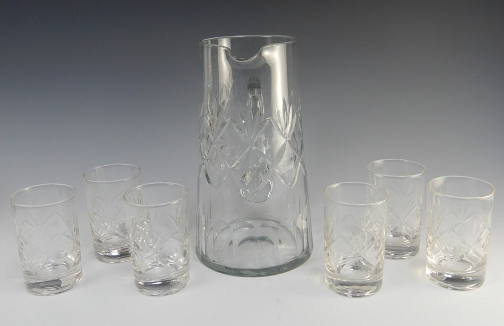 Vintage Clear Glass Set of Pitcher and 6 Juice Glasses