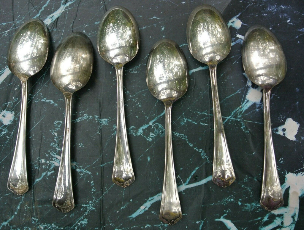 1912 Puritan Rogers Silver Plate Set of  6 Big Spoons 8-1/8" w/Monogram "SR"
