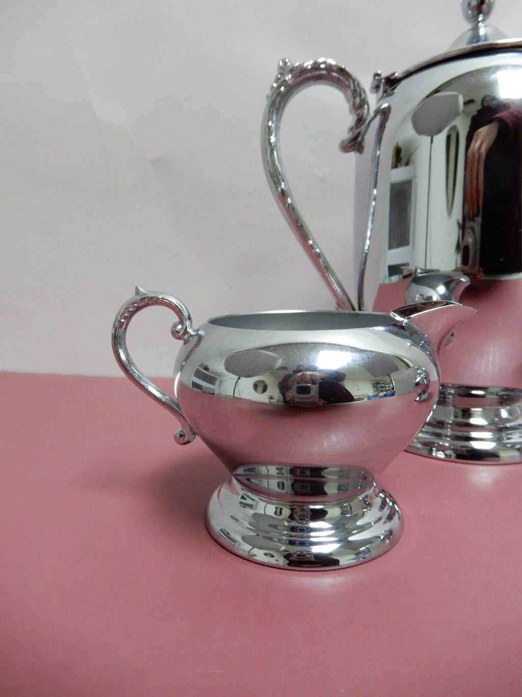 Vintage Sheridan Chrome Coffee Pot ,2 Handled Sugar Bowl w/Lid & Creamer