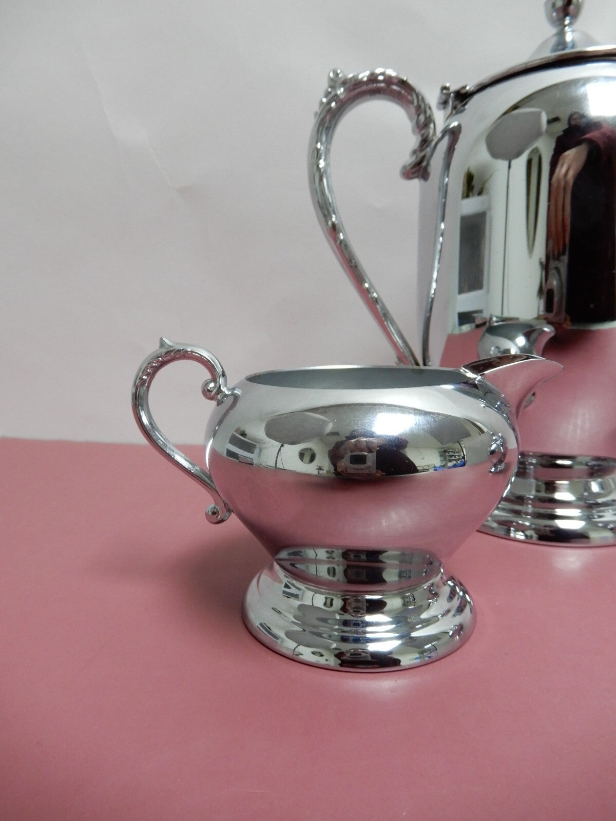 Vintage Sheridan Chrome Coffee Pot ,2 Handled Sugar Bowl w/Lid & Creamer