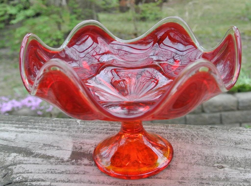 1960s Viking Glass Amberina Epic Line Small Compote
