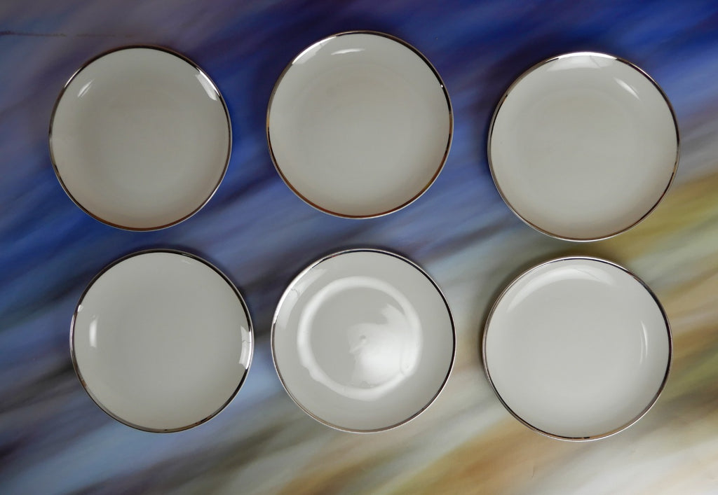 Set of Six Harmony House Moderne 6 1/4" Bread & Butter Plates White Silver Japan