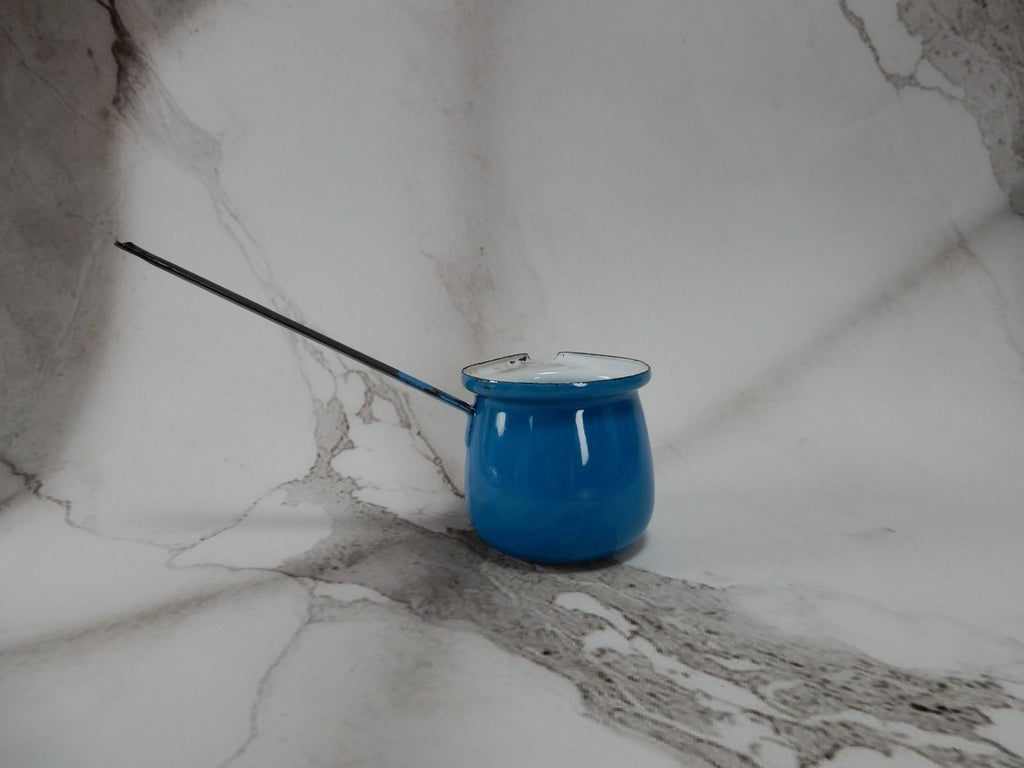 Vtg Blue ,White, Black Enamelware Small Ladle Dipper Farm House Decor