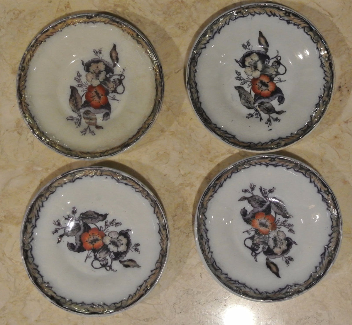 4 Elsmore & Forster Trumpet Flowers Purple Ironstone Bowls