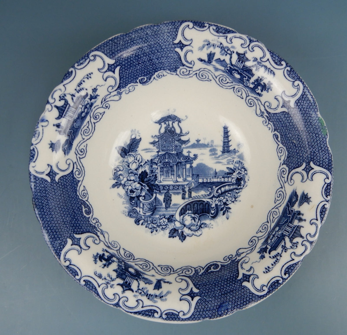 Vtge Asian Allertons Chinese England Chinese Blue & White Serving Vegetable Bowl