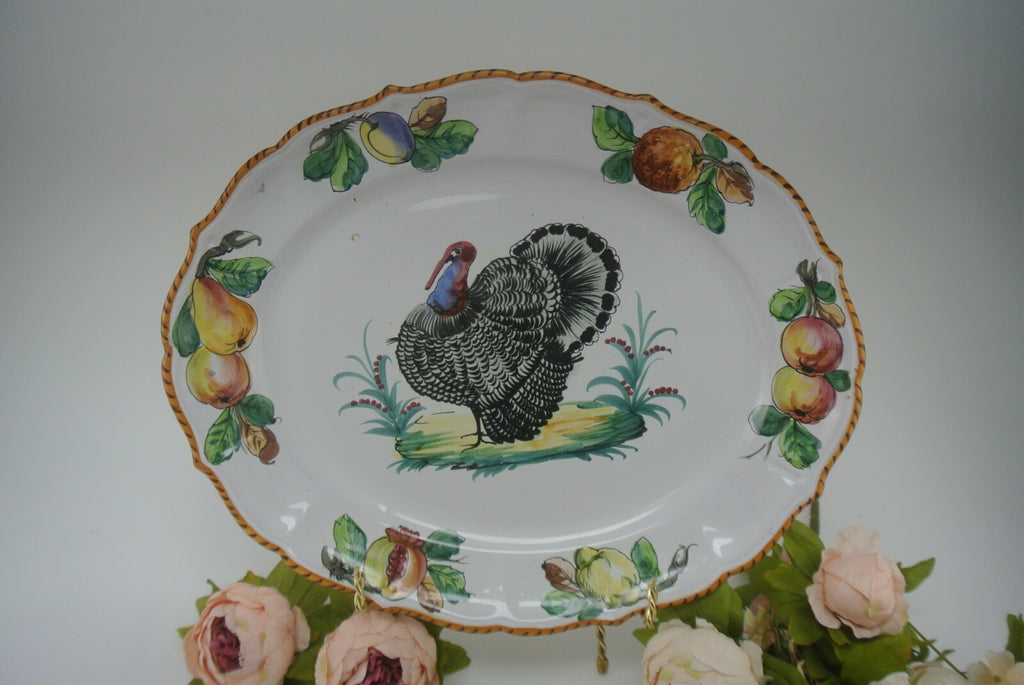 Vintage Large Italian Hand Painted Ceramic Pottery Turkey Platter