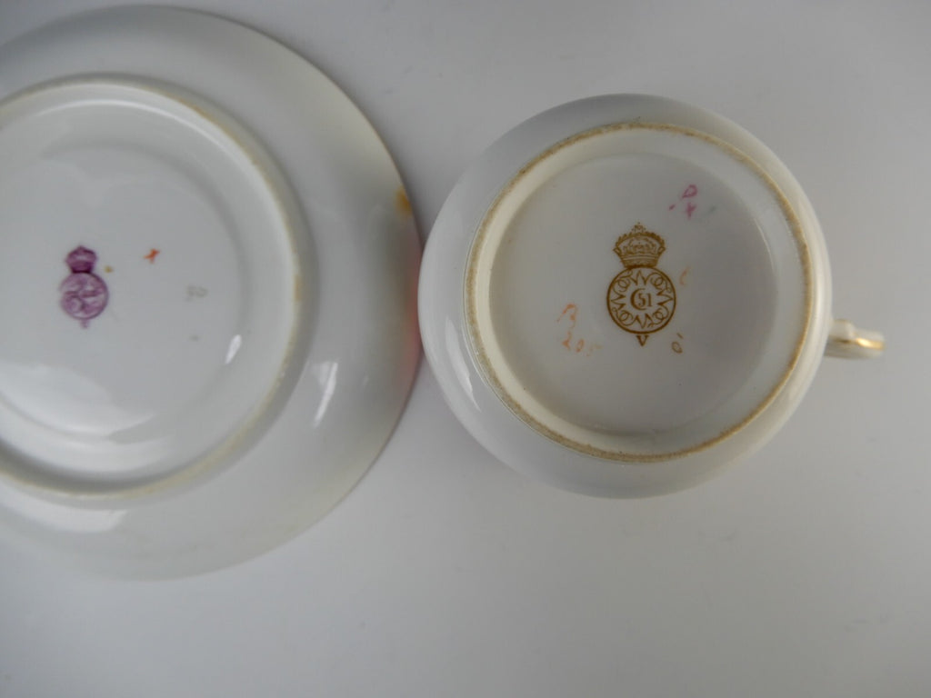 Antique Royal Worcester Floral Small English Cup and Saucer