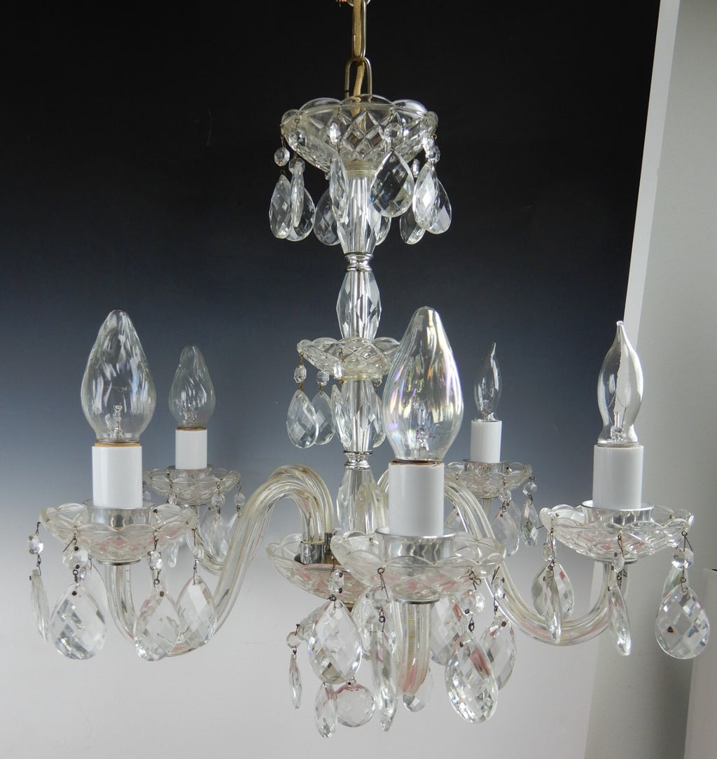 Vintage 20-5/8" 5 Arm Light Light Crystal & Glass Chandelier