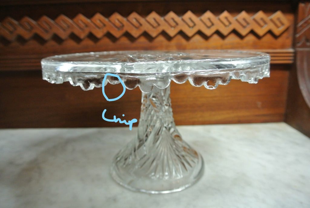 Vintage Star and Fans Press Glass Cake Stand