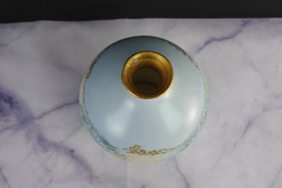 O.& E.G. Royal Porcelain Flower Vase, Hair Receiver, And Powder Jar Vanity Set