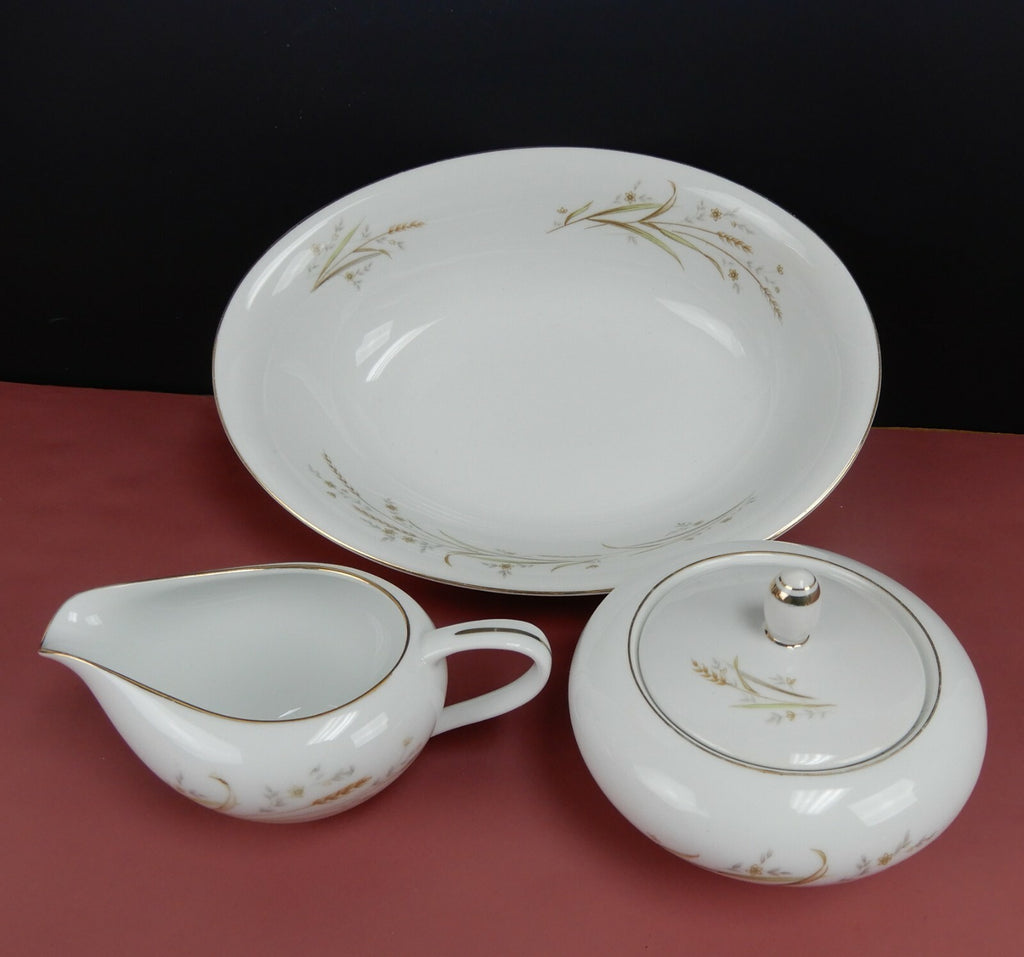 Lot Of Vintage Golden Harvest Serving Dishes Creamer,Sugar and Vegetable Bowl