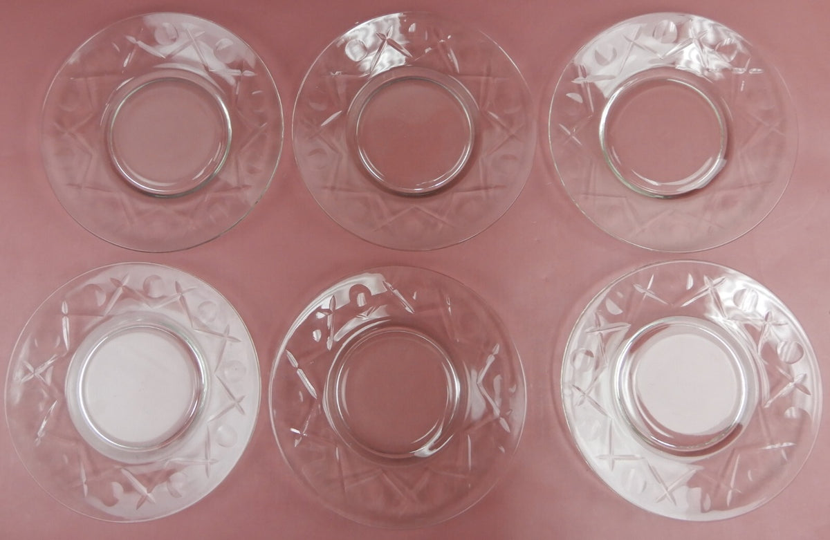 Set of 6 Clear Glass 8" Salad Plates Criss Cross Thumprint Desing