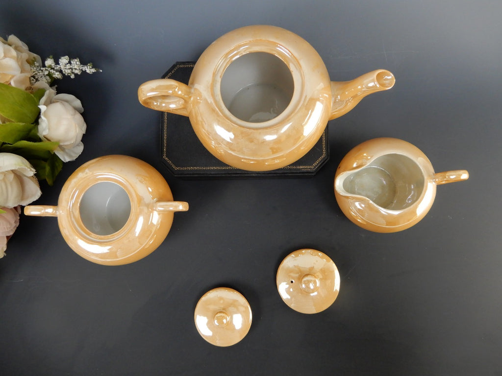 Vintage Japanese Vintage TT Takito Lusterware Tea Pot,Sugar and Creamer