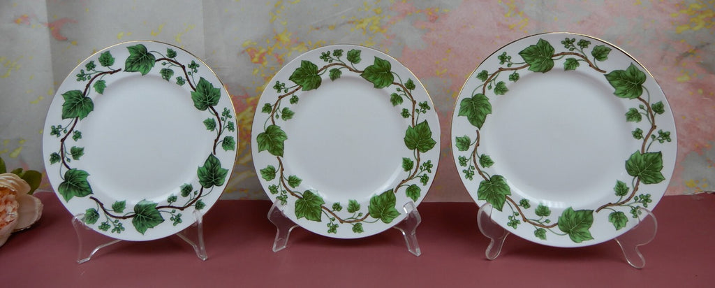 Crown Staffordshire Green Leaf 3 Desert Plates 2 Cups and 3 Saucers