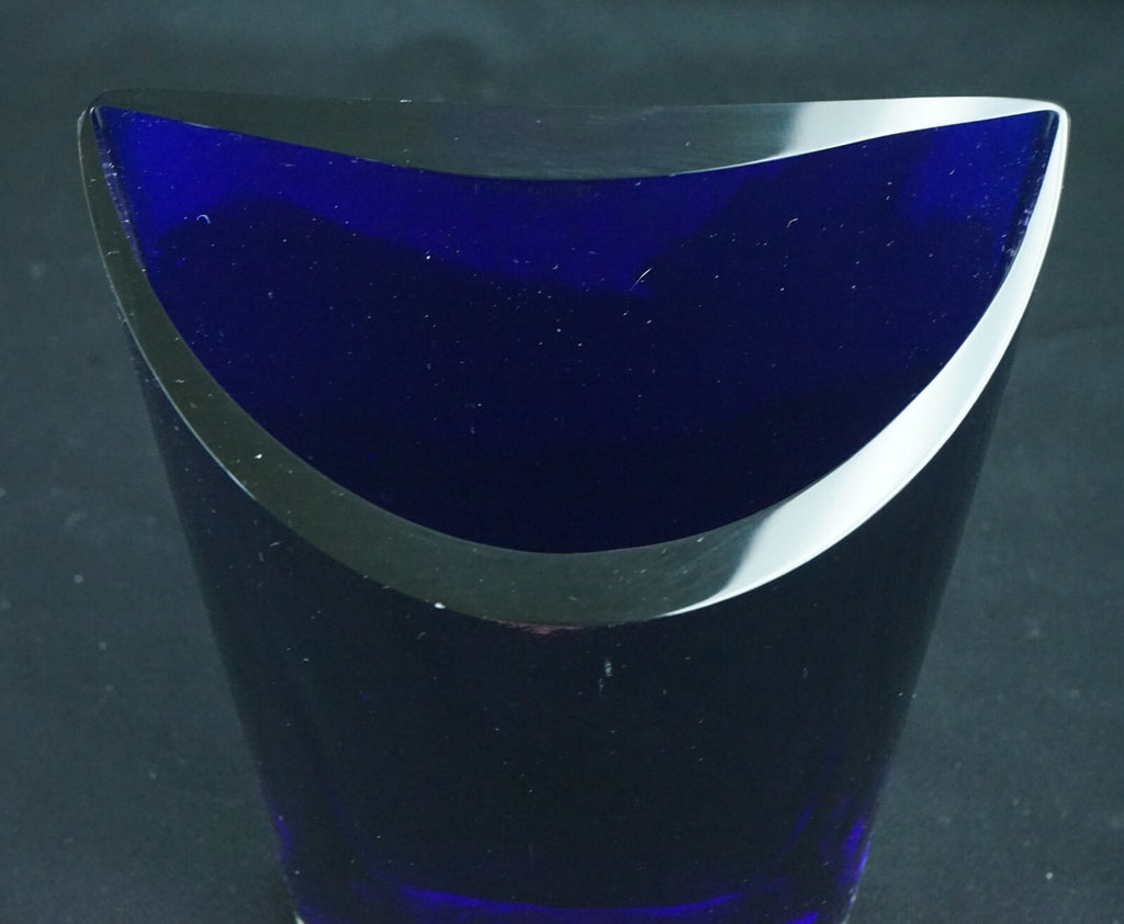Vintage Cobalt Blue Glass Pocket Shape Vase Home Decor