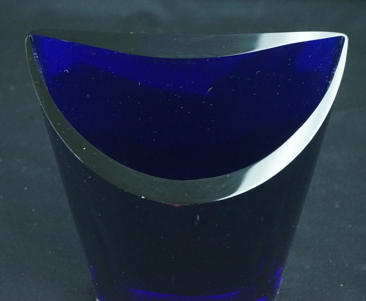 Vintage Cobalt Blue Glass Pocket Shape Vase Home Decor