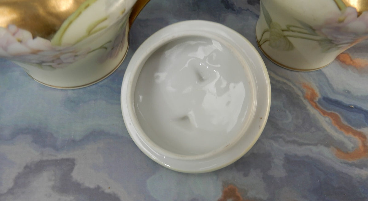 RS Germany Hand Painted Porcelain Sugar Bowl and Creamer Signed By The Artist