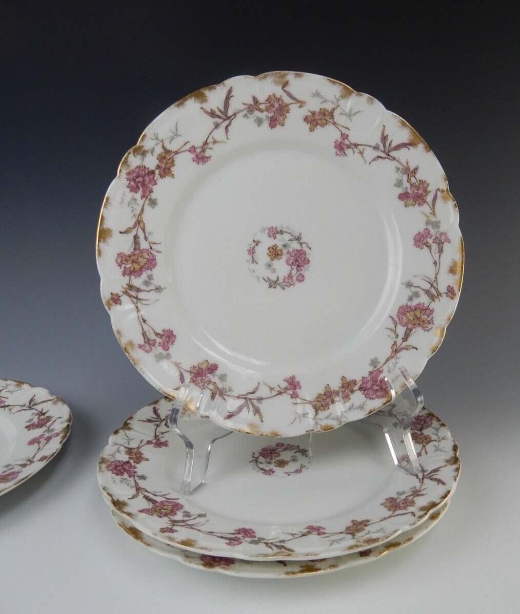 Antique Haviland Limoges France with Carnation Flowers 8-1/2" Luncheon Plates