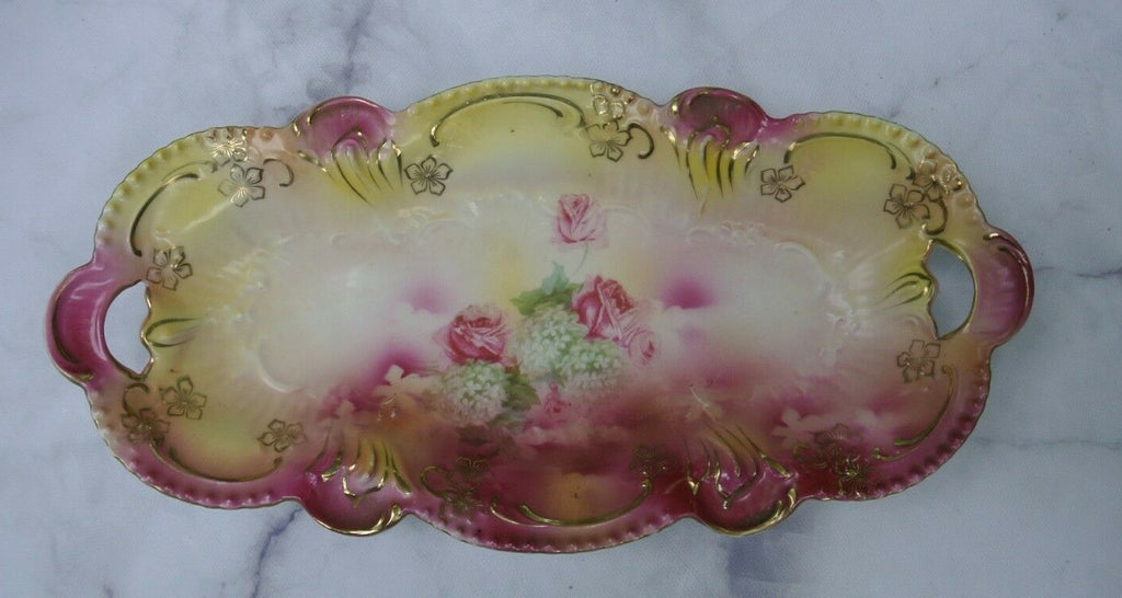Antique RS Prussia Old Red Mark Floral Porcelain Celery Dish