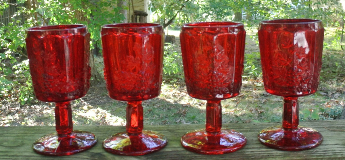 Set of 4 L. G. Wright Ruby Red Glass Westmoreland's Paneled Grape 6" Goblets 8oz