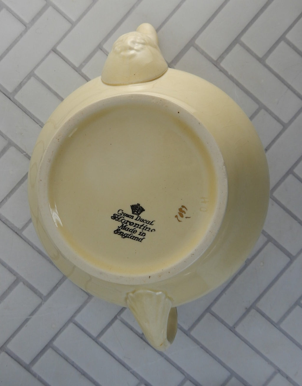 Crown Ducal Gold Gild Band Florentine Sand Cream Teapot with Fixed Handle As Is