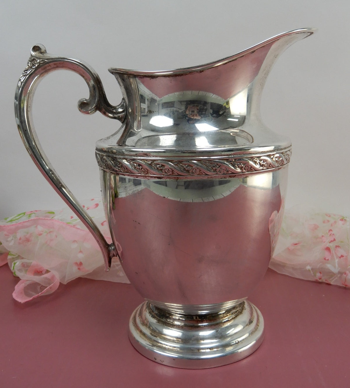 Vintage Wm Rogers & Son "Spring Flowers" Water Pitcher