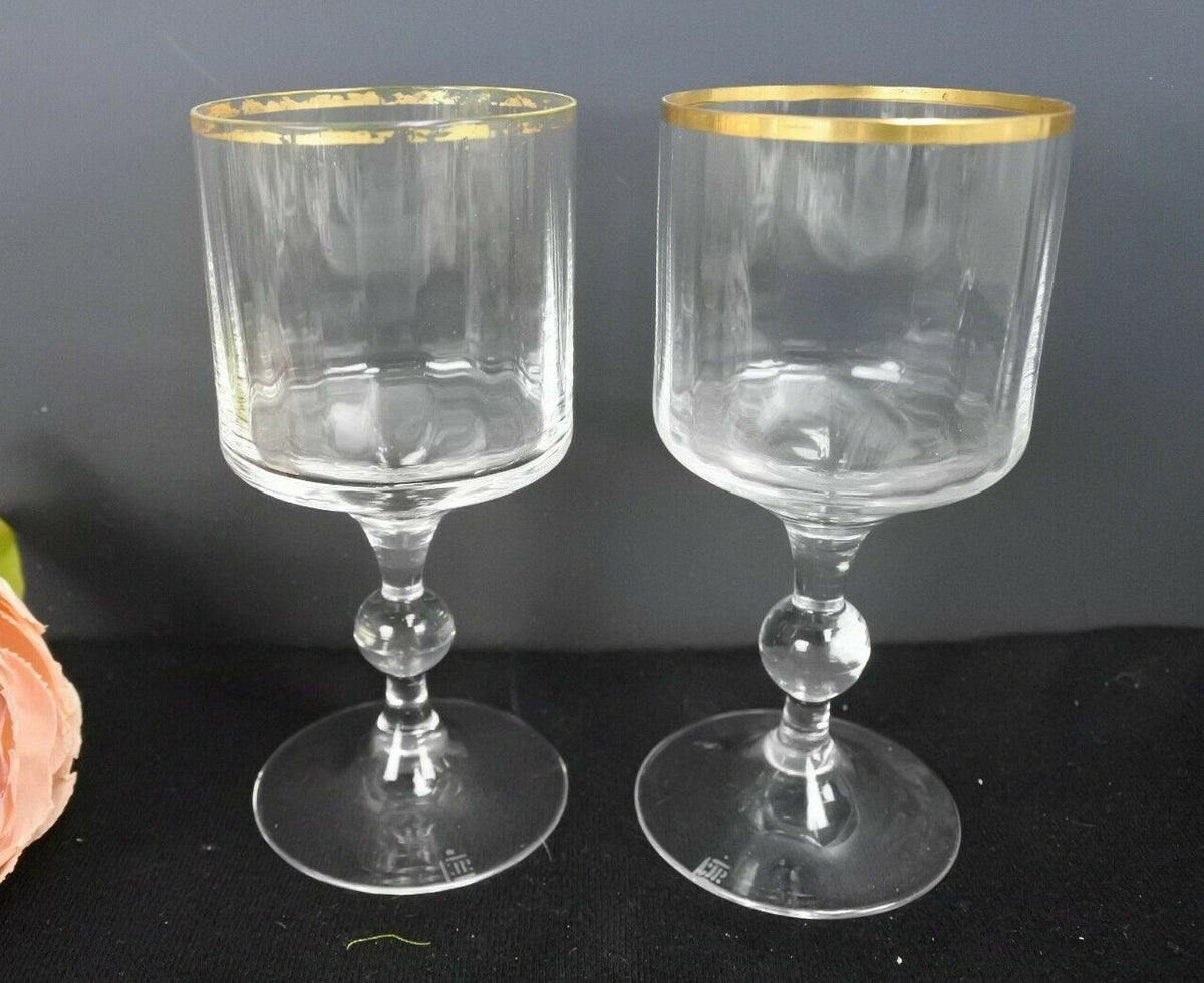 Lot Of 7 Vintage Ribbed Gold Rimmed Drinking Glasses Glasses Marked AC