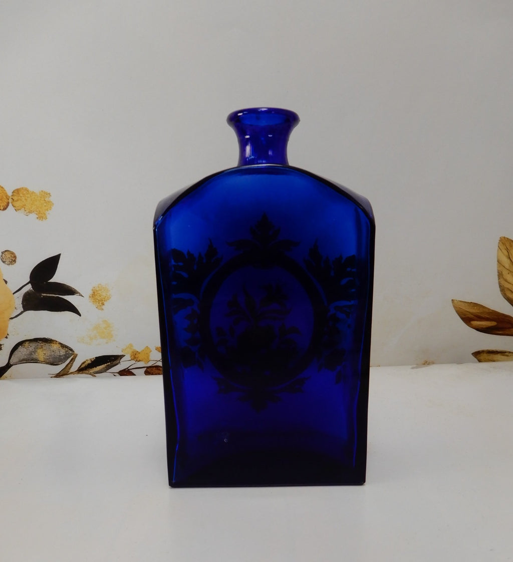 Vintage Cadeaux Cobalt Blue & Gold Glass Vanity Bottle NO STOPPER