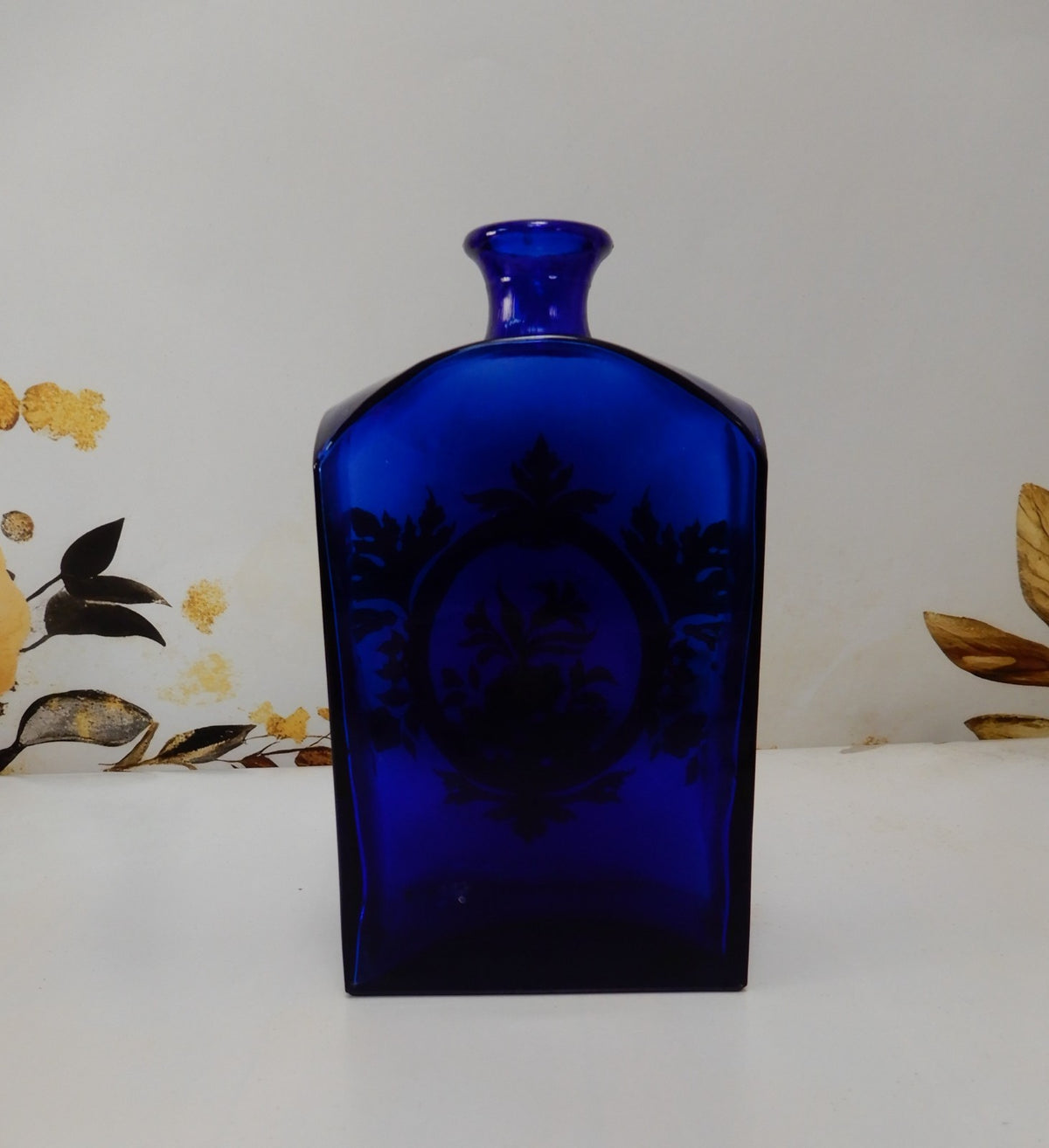 Vintage Cadeaux Cobalt Blue & Gold Glass Vanity Bottle NO STOPPER