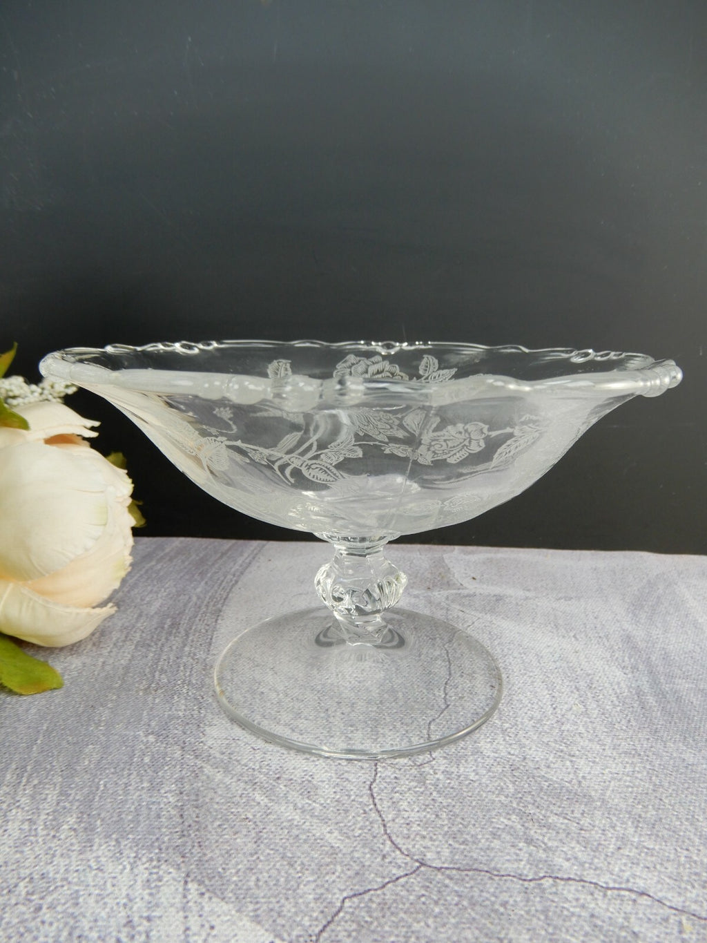 Vintage Waverly Heisey Rose Patten Compote Dish